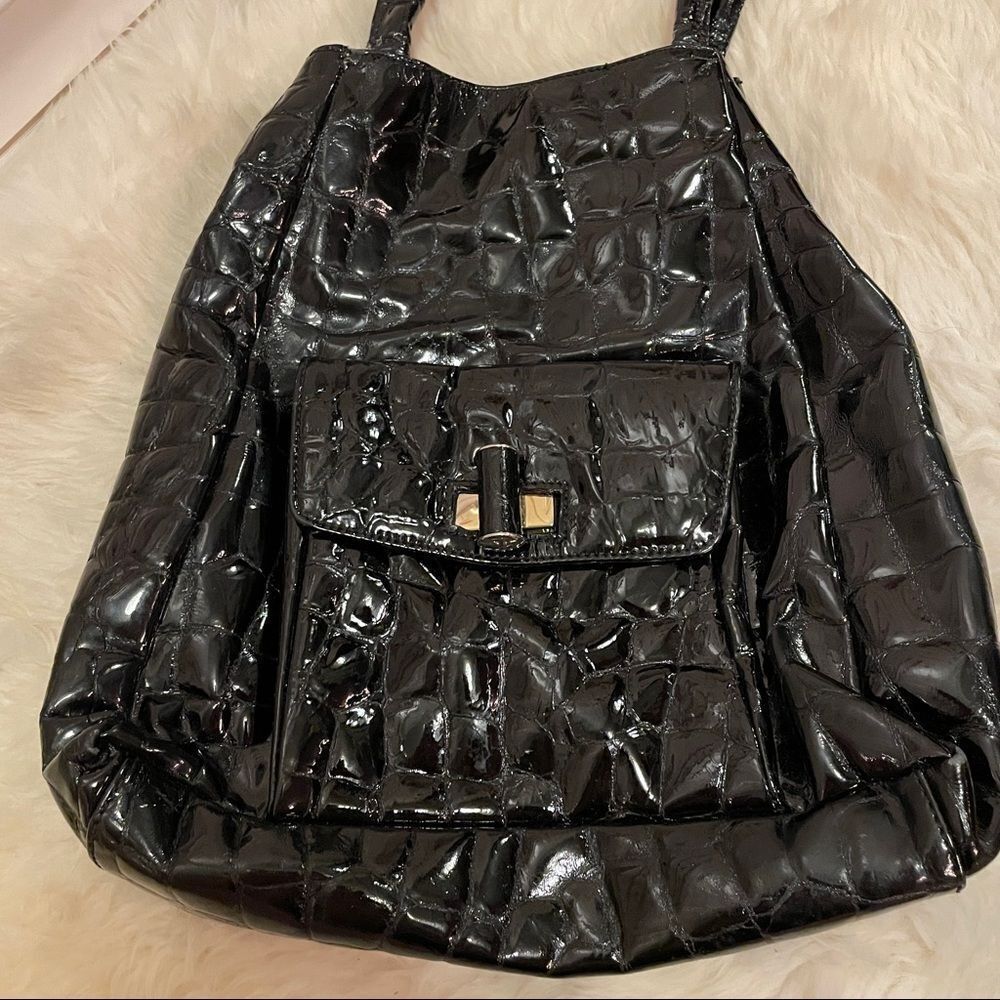 Browns Made in Canada Vintage Black Patent Leather Shoulder Bag